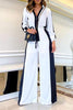 COLORBLOCK ZIP FRONT LONG SLEEVE WIDE LEG JUMPSUIT