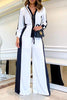 COLORBLOCK ZIP FRONT LONG SLEEVE WIDE LEG JUMPSUIT