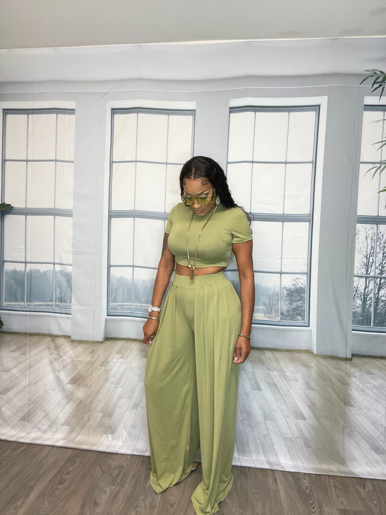 Crop Top And Palazzo Pants Set