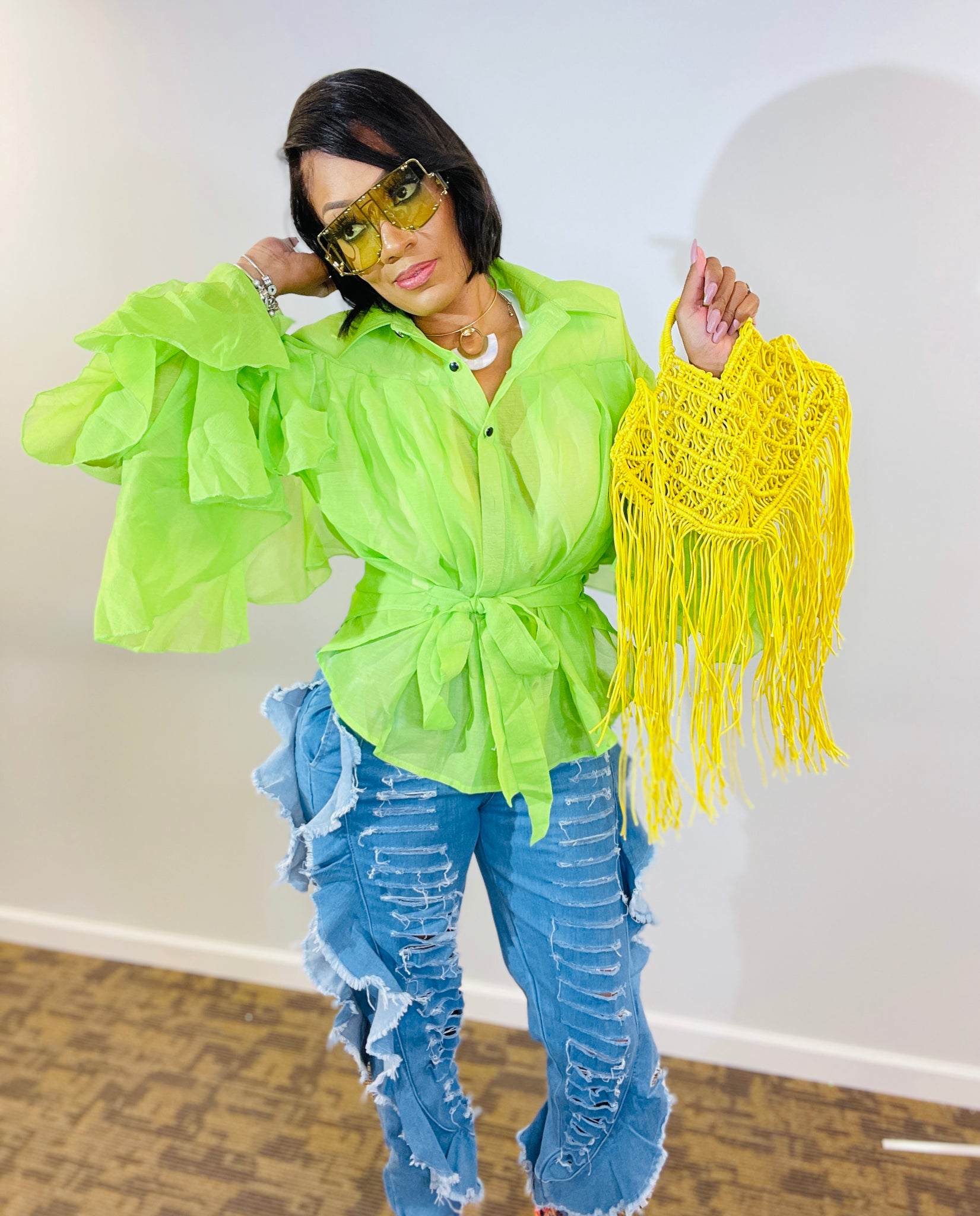 Ruffle Blouse Button Down Shirt