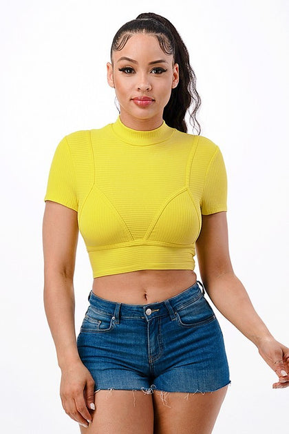 SOLID RIBBED CROP TOP WITH BRA OUTLINE